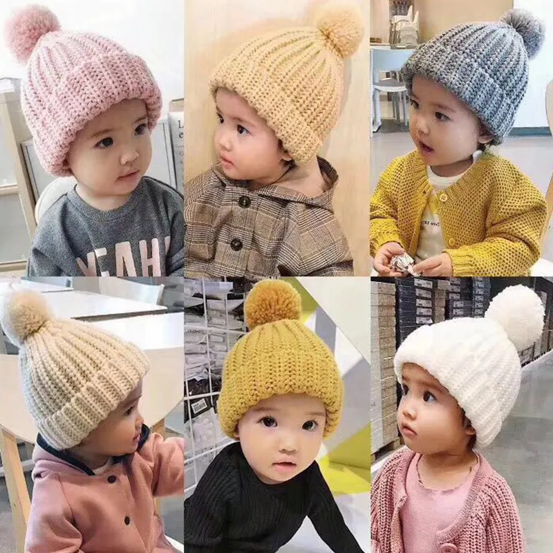 Kinderen Winter Gebreide Muts Beanie Met Grote Pompon Warm Zacht Acryl Omslagmuts Voor Jongens Meisjes Peuter Buiten Accessoire