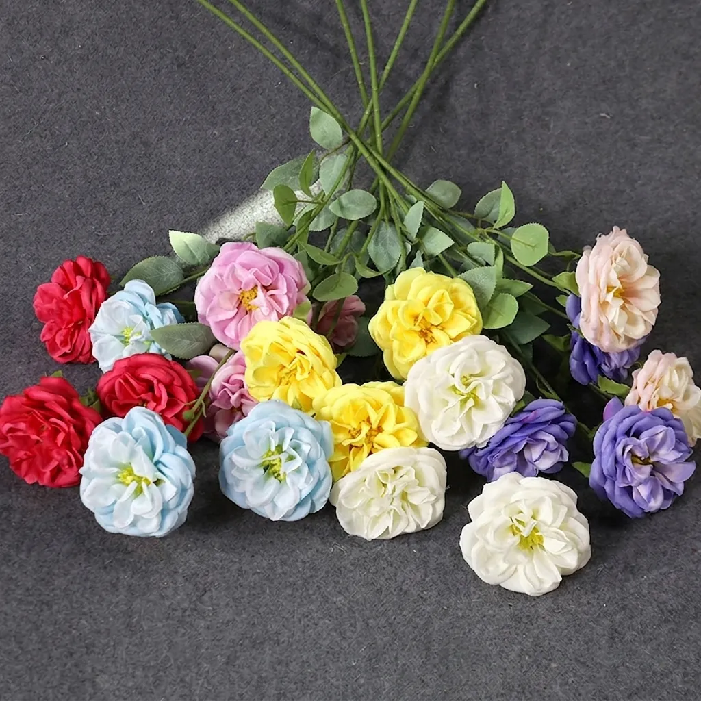 Artificial Three-Head Silk Rose Long Stem Faux Austin Rose For Wedding Celebration Party Venue Decor Home Floral Arrangement Flower Material
