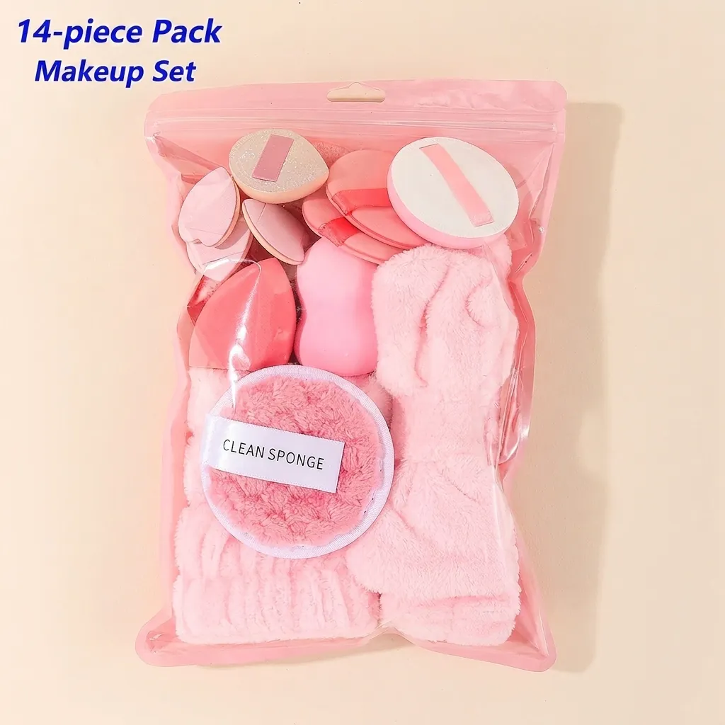 Pink Makeup Sponge Set With Bow Headband And Wristbands Hydrophilic Non-Latex Beauty Blender Sponges For Dry Wet Use Women Makeup Tools