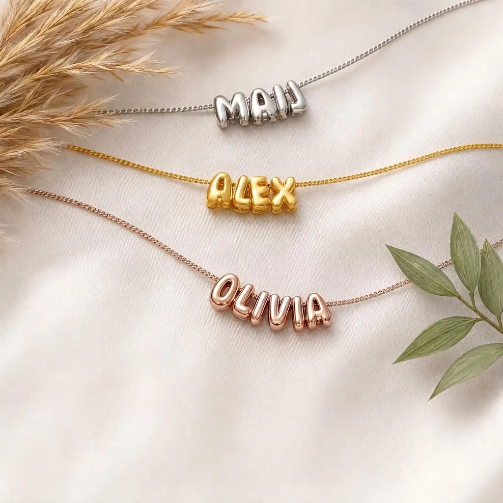 Alphabet Buchstaben Anhänger Halskette Kupfer 18K Vergoldet Bubble Stil Elegante Mode Damen Halsschmuck