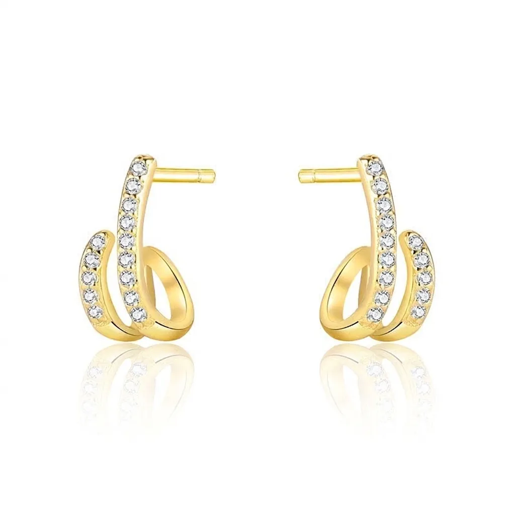 Double Row Zircon Huggie Hoop Earrings With 925 Sterling Silver Earring Post Minimalist Chic Geometric Jewelry For Women