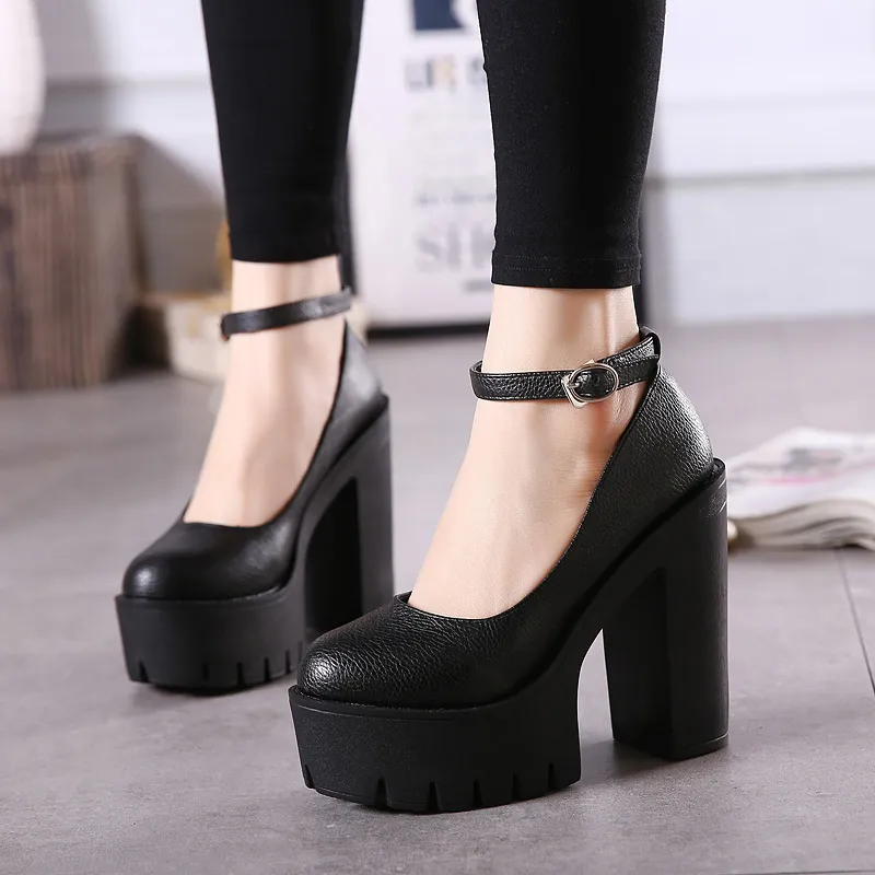 Escarpins à Plateforme et Talon Bloc Super Hauts pour Femmes Chaussures Habillées à Bride de Cheville pour Scène Fête Rue