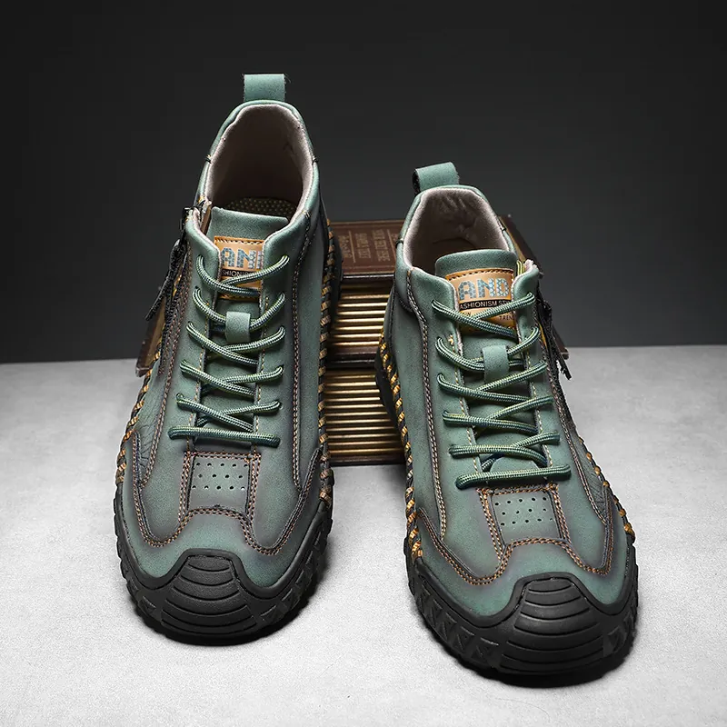 Men Martin Boots Microfiber Leather Outdoor Hiking Boots Side Zipper Anti-Slip Rubber Sole British Style Casual Shoes
