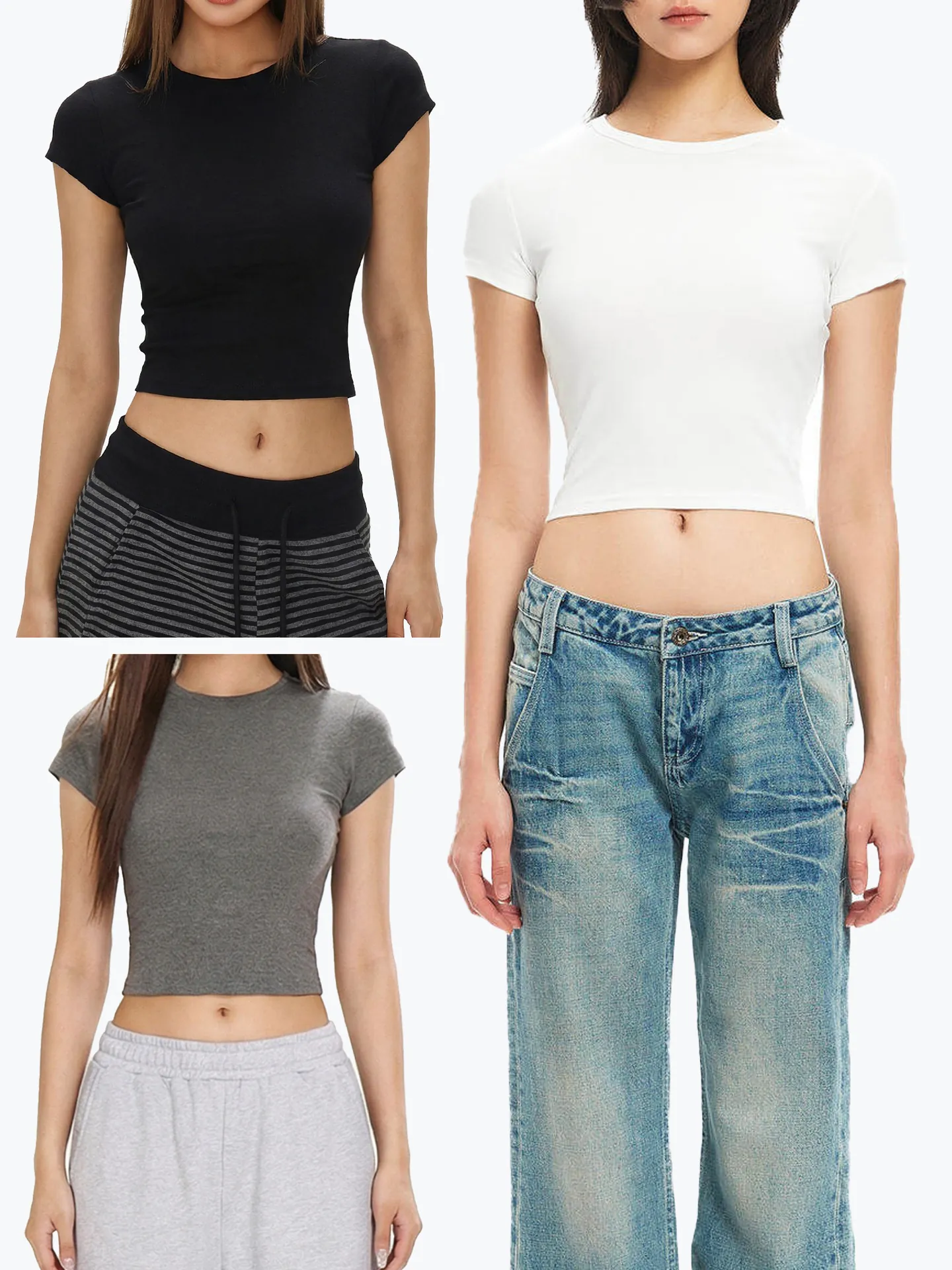 Damen Modal Baumwollmischung T-Shirt Casual Slim Fit Kurzarm Crop Top Rundhalsausschnitt Basic Einfarbig Sommer Top Für Damen