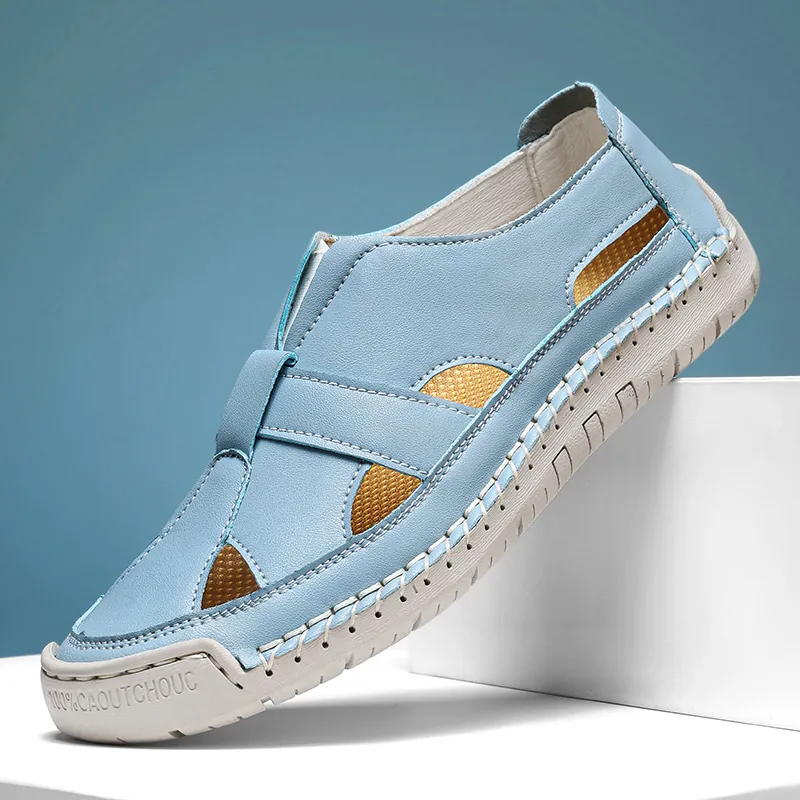 Men Women Hand-stitched Hollow Out Casual Sandals Microfiber Breathable Beach Shoes Slip-on Non-slip Rubber Sole Outdoor Leisure Footwear