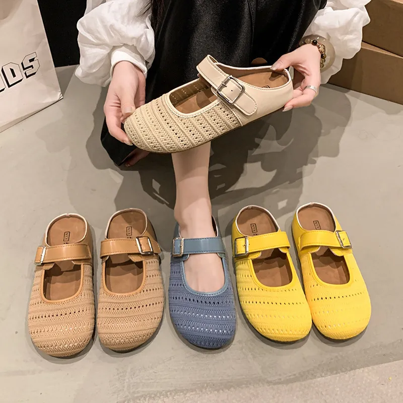 Women's Mesh Clogs Mules Thick Sole Breathable Buckle Strap Slip-On Summer Casual Perforated Mules For Outdoor Beach Women Shoes