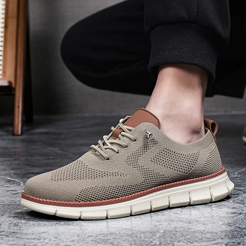 Mocassins Décontractés Homme Style Brogue Britannique Flyknit Respirant Léger Chaussures de Sport Marche Mode Homme 8810