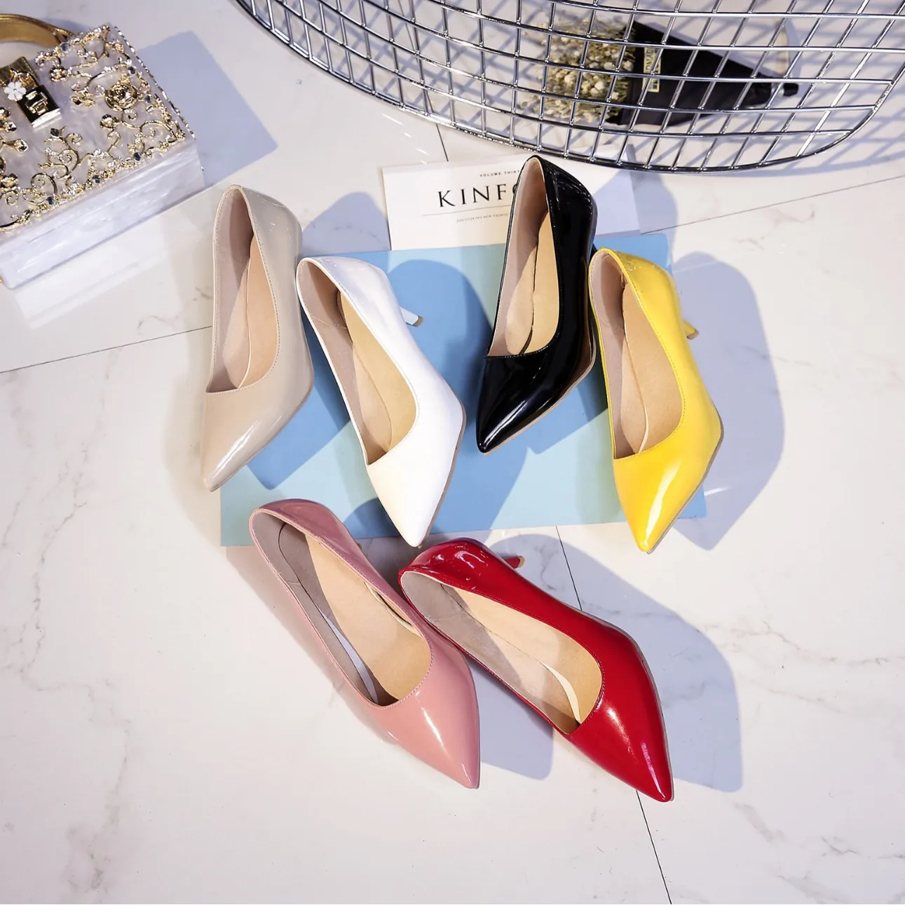 Women Pointed Toe High Heels Pumps Elegant PU Patent Finish Stiletto Dress Shoes For Office Wedding Bridal Party Fashion Footwear