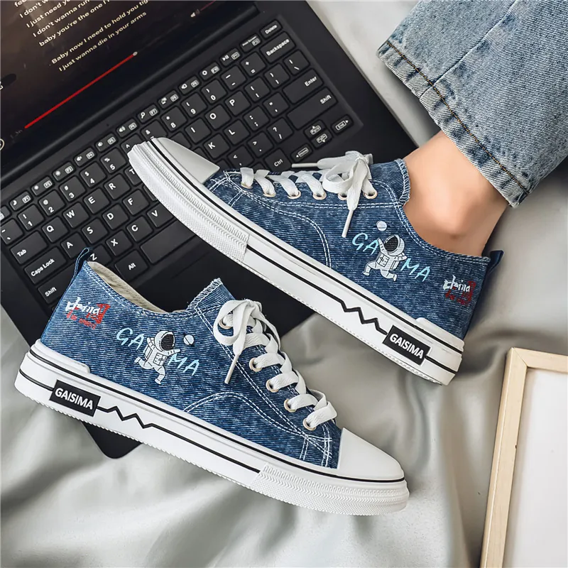 Sneaker da Uomo in Tela Traspirante Scarpe da Skate Stringate alla Moda Stile Coreano Scarpe Casual Basse in Denim per Ragazzi