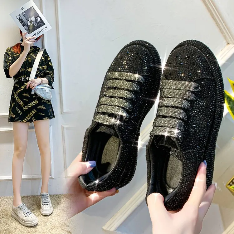 Women's Rhinestone Platform Sneakers Thick Sole Sparkly Bling Dad Shoes Fashion Casual Walking Shoes For Women