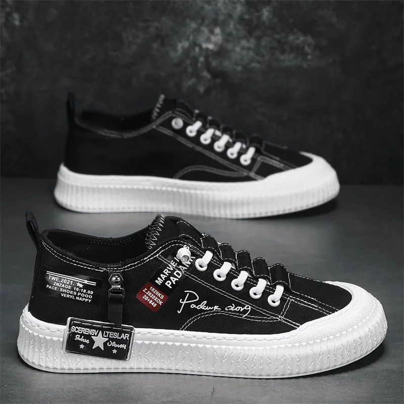 Men Casual Canvas Skate Shoes Platform Breathable Low Top Sneakers Fashion Letter Print Non-Slip Height Increasing Sport Shoes