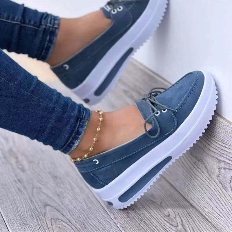 Damen Casual Plateauschuhe Schnürung Dicke Sohle Walkingschuhe Atmungsaktiv Leicht Mode Westlicher Stil Schuhe