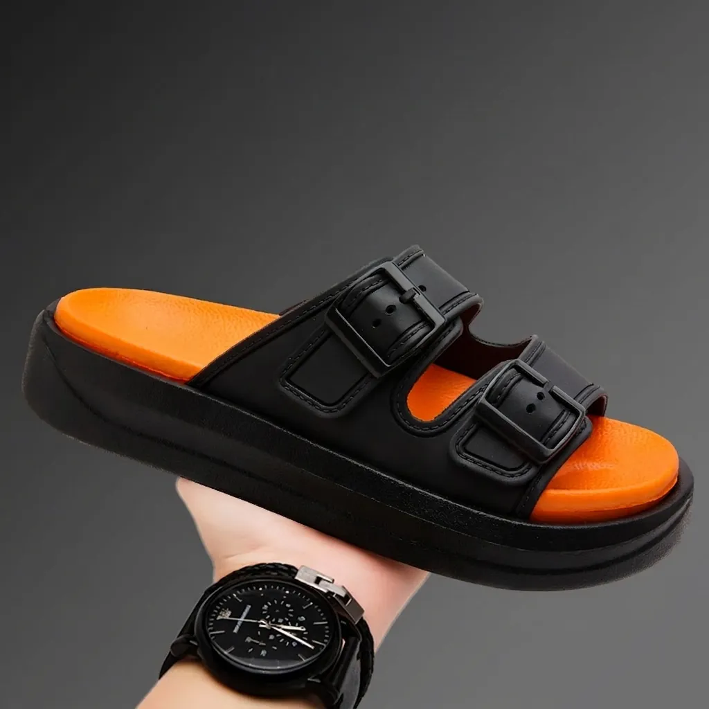 Sandales pour Hommes à Semelle Épaisse en EVA Chaussures de Plage d'Été à Double Boucle Pantoufles d'Extérieur Antidérapantes