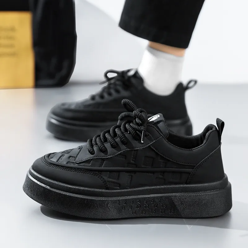 Men Non-slip Waterproof Chef Shoes Thick Sole Casual Sneakers Fashion PU Leather Board Shoes For Kitchen Work Daily Wear