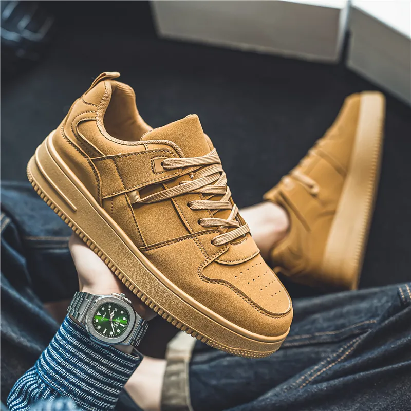 Heren Retro Workwear Casual Sneakers Microvezel Suede-Look Dikke Zool Lage Skateschoenen Ademende Effen Skateboard Schoenen