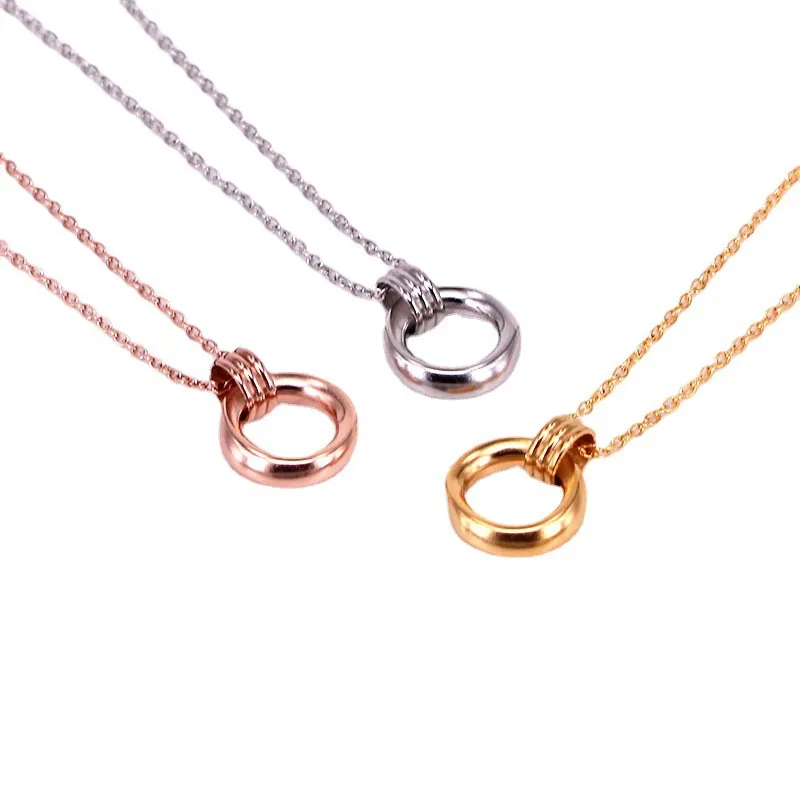 Collier Pendentif Double Anneau Géométrique en Acier Titane pour Femme Bijoux de Chaîne de Clavicule en Cuivre Zircone Minimaliste Cadeau