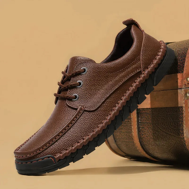 Scarpe Casual da Uomo in Pelle Cucite a Mano Primo Strato di Pelle di Vacchetta Allacciate Suola Morbida Mocassini Antiscivolo per Uomini Anziani Regalo Festa del Papà