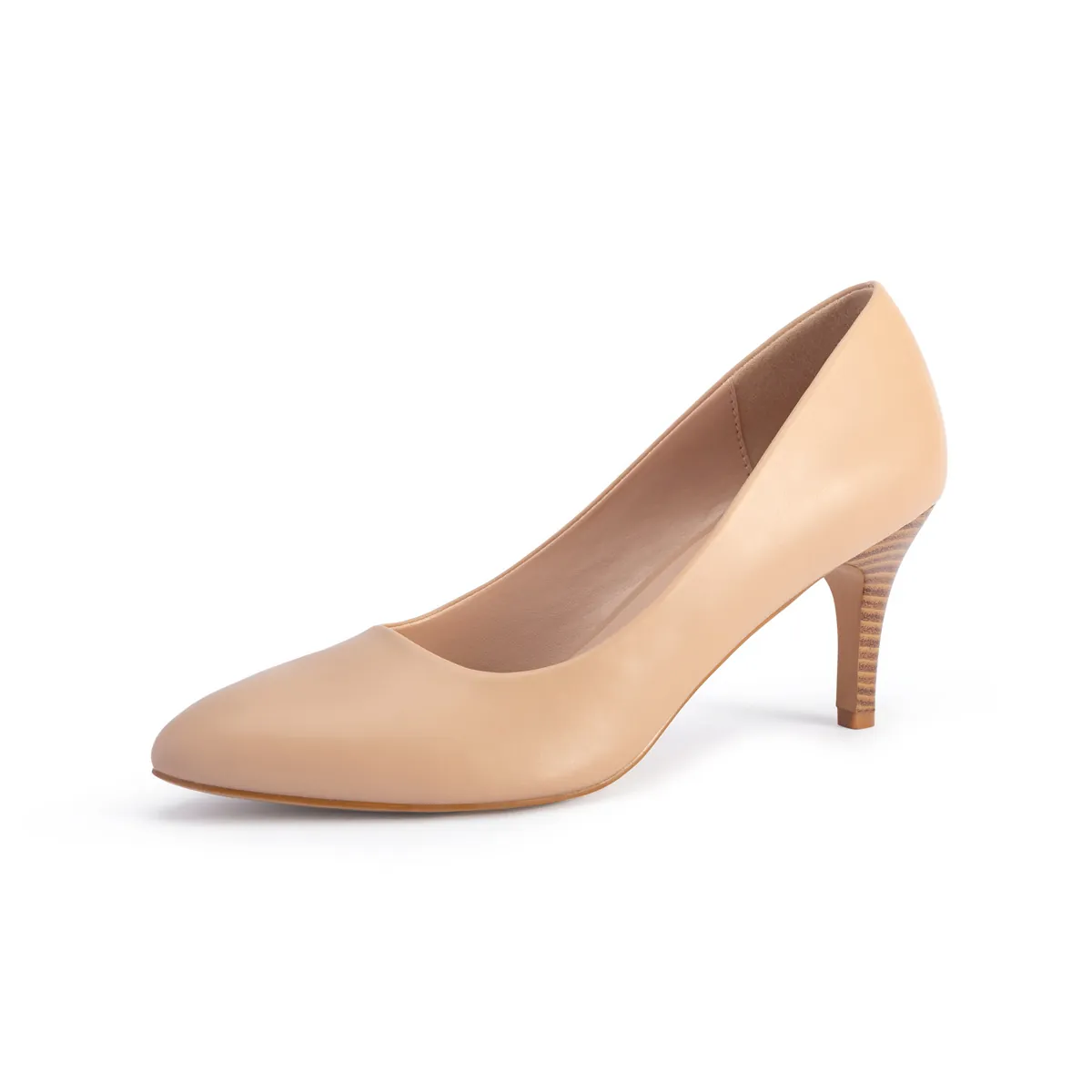 Women's Elegant Pointed Toe Kitten Heel Pumps Apricot PU Leather Low Cut Stiletto Heels Office Career Banquet Dress Shoes