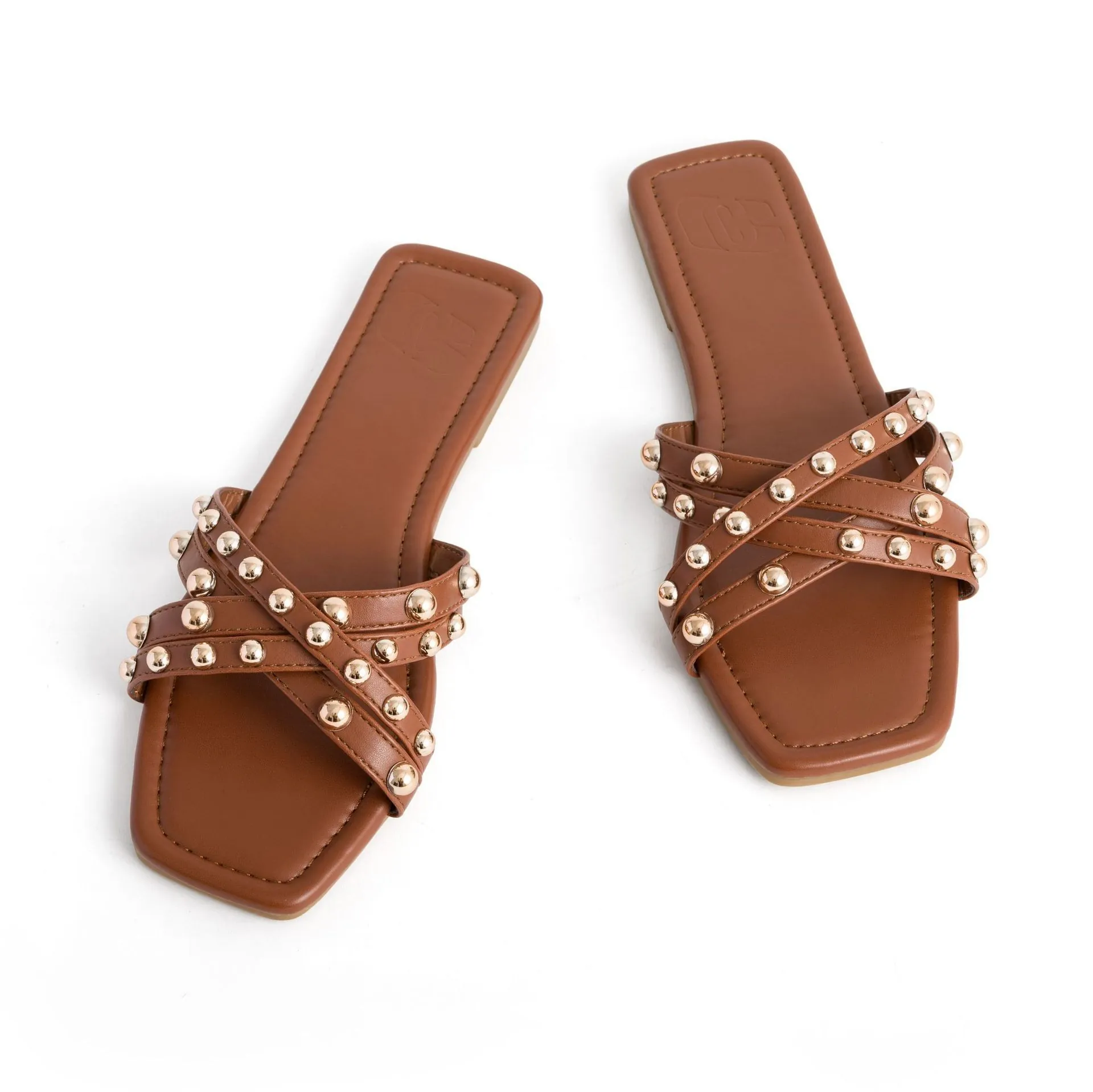 Women Rivet Flat Sandals Fashion Casual Summer Beach Slider Shoes Bohemian Style Open Toe Outdoor Slippers For Women