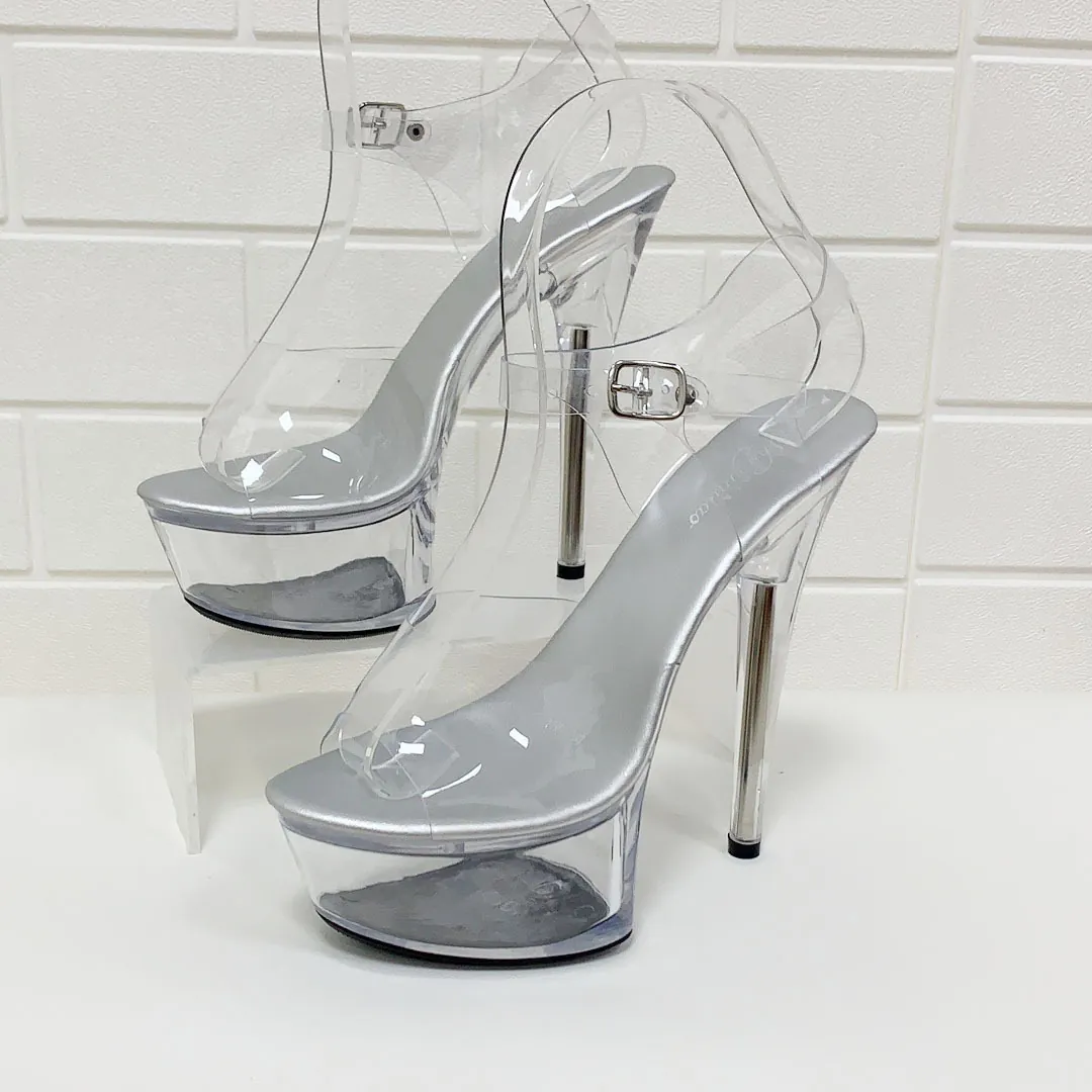 Women Ultra High Stiletto Heel Platform Sandals Transparent PVC Buckle Strap Nightclub Runway Show Party Ladies Footwear