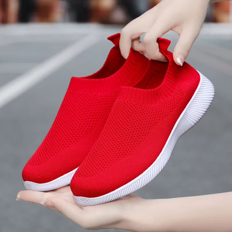 Women's Casual Flyknit Sock Shoes Lightweight Breathable Slip-on Walking Sneakers Flat Comfort Outdoor Fashion Sports Shoes