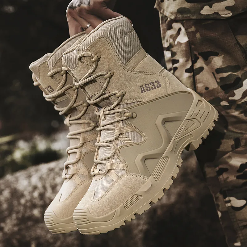Men's High-Top Tactical Boots Nylon Suede Outdoor Hiking Combat Training Boots Anti-slip Wear-resistant Desert Military Boots