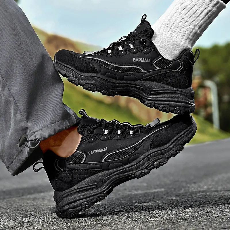 Zapatos de Senderismo Hombre Retro Bloques de Color Casual Cordones Malla Cuero Sintético Zapatillas Daddy Shoes 966