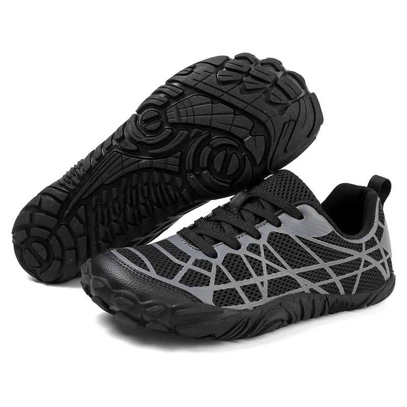 Wide Toe Barefoot Training Shoes For Men Breathable Flyknit Casual Outdoor Running Shoes Anti-Slip Rubber Sole Fitness Cycling Gym Sneakers
