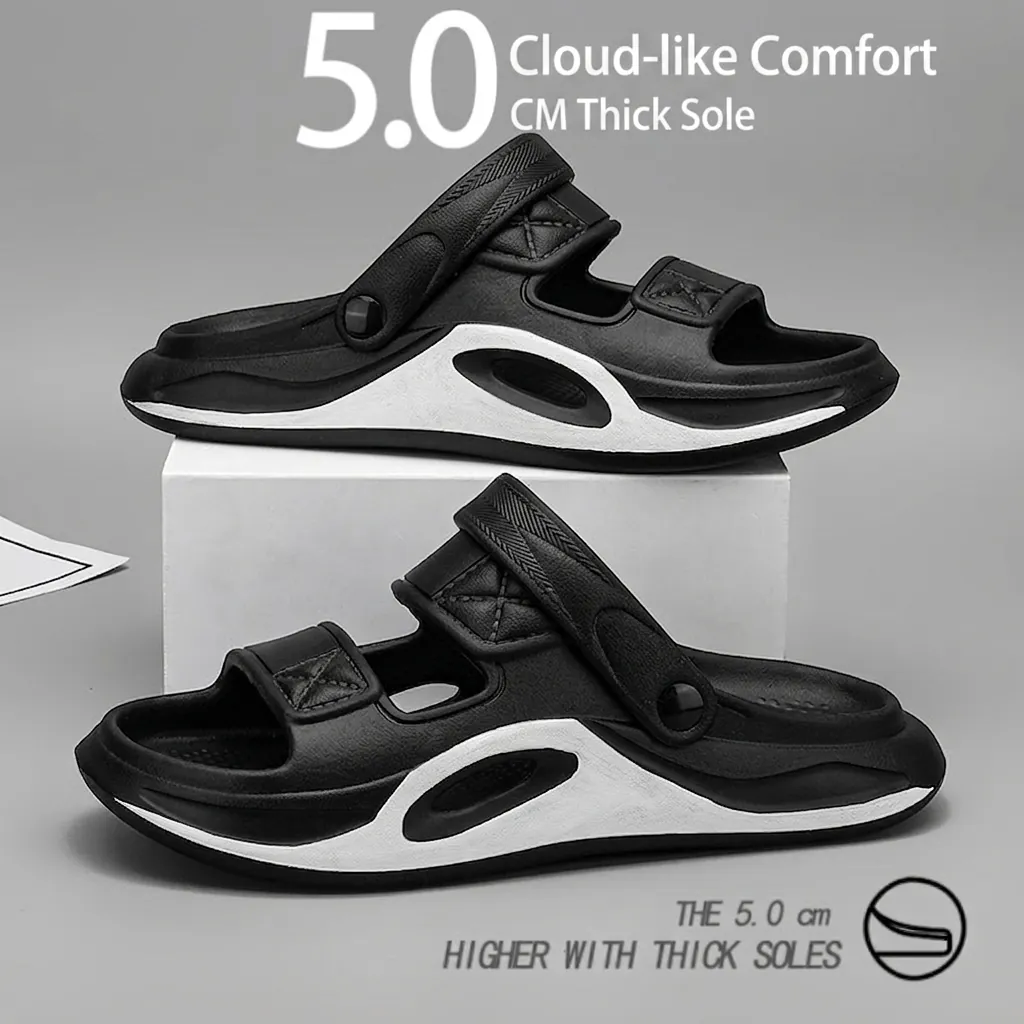 Men Casual Sports Slippers Dual Use Sandals EVA Soft Sole Thick Platform Non Slip Home Summer Outdoor Wear Slides Shoes