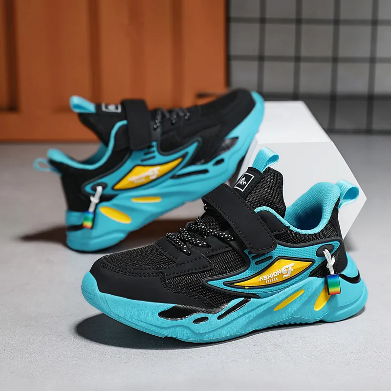 Baskets en Maille pour Enfants Respirantes Légères Antidérapantes Chaussures de Course Style Coréen Auto-agrippant Chaussures de Sport