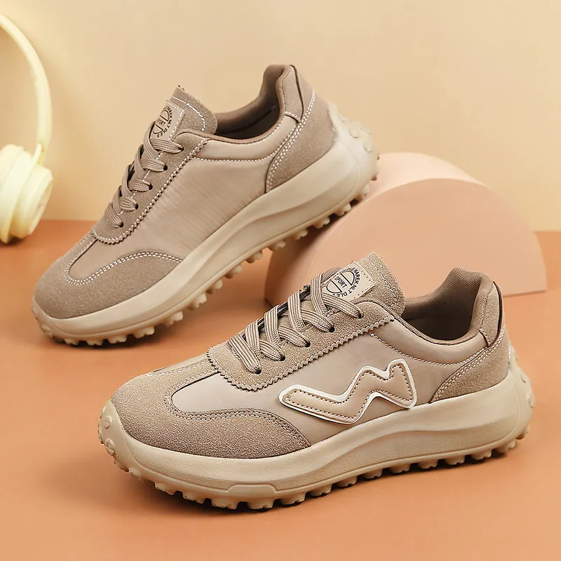 Women Retro Sneakers Thick Sole Running Shoes Breathable Cowhide Synthetic Leather Fashion Casual Shoes For Ladies Lightweight Walking Shoes