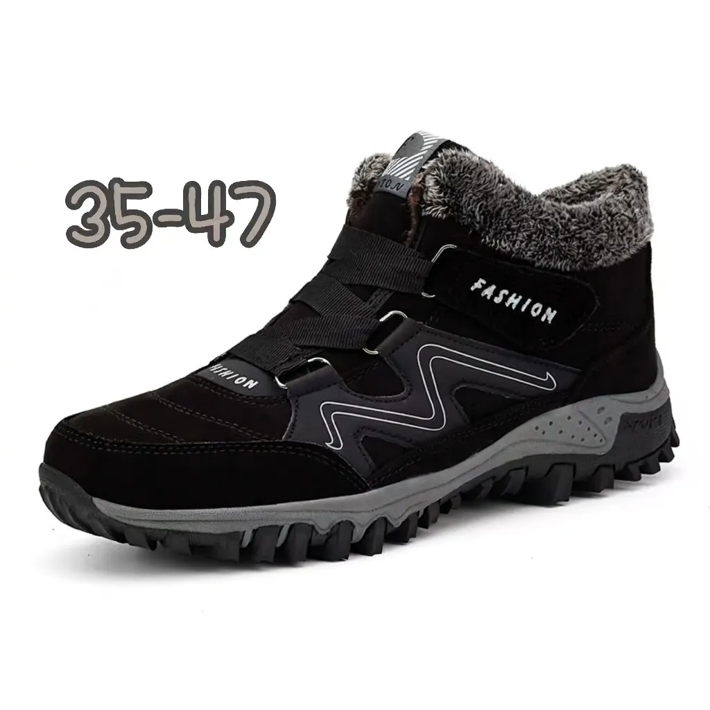 Bottes de Neige d'Hiver Unisexe Mi-Hautes en Suédine Doublées Polaire Chaudes Antidérapantes Chaussures en Coton Décontractées pour Hommes Femmes