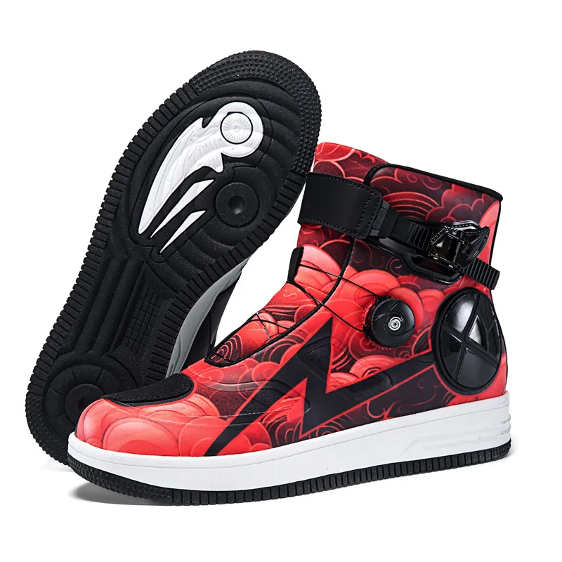 Zapatos de Ciclismo de Moto Unisex Caña Alta Botas de Moto Profesionales Todo Terreno Hebilla Giratoria Equipo de Protección Nubes