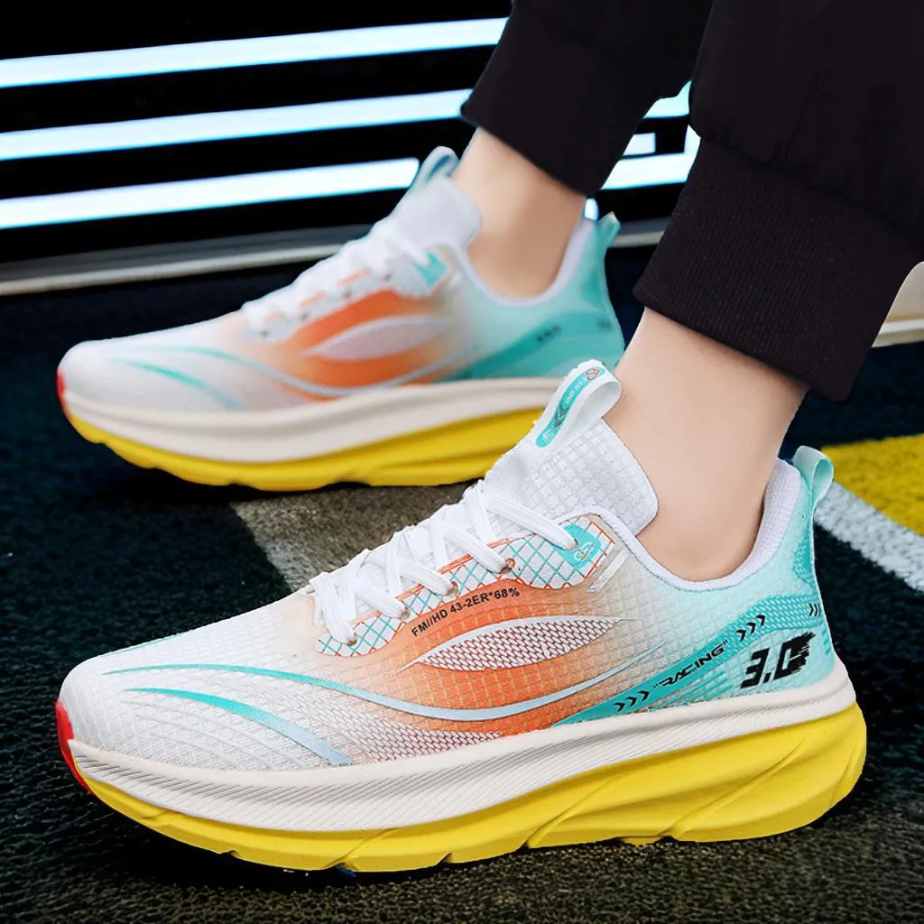 Men's Running Shoes Lightweight Breathable Flyknit Mesh Sneakers Student Fashion Athletic Walking Shoes Racing 3.0 Thick Sole