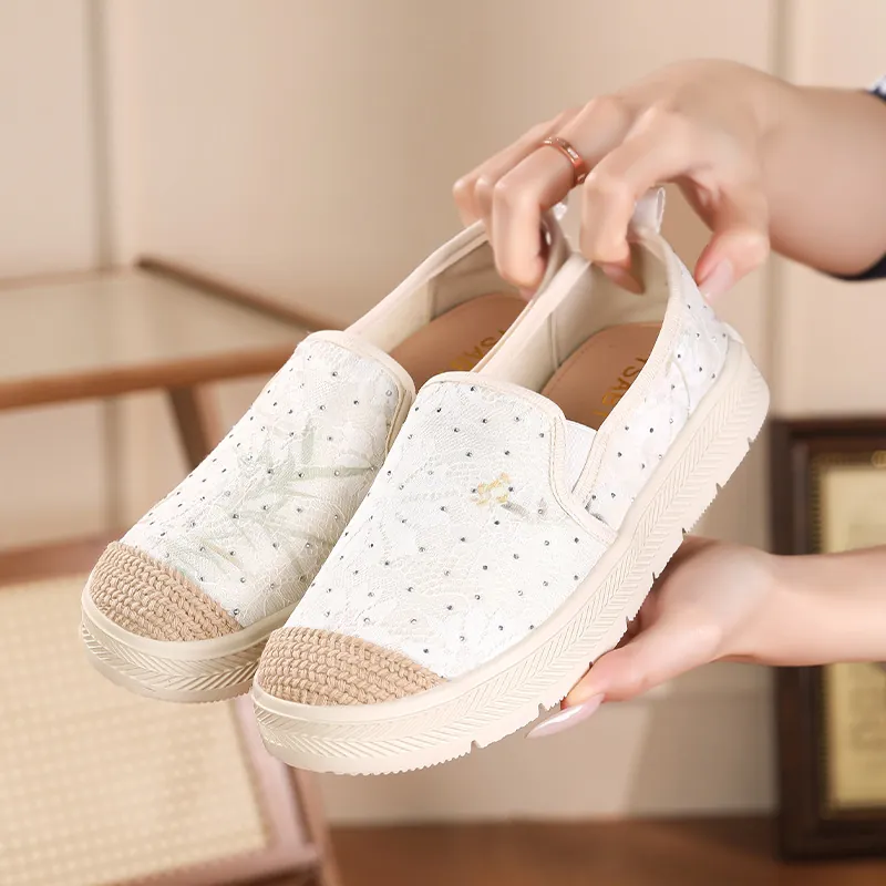 Alpargatas de Lentejuelas para Mujer Slip-On Zapatos Planos Casuales Tejidos a Mano de Paja Zapatos de Plataforma para Viajes
