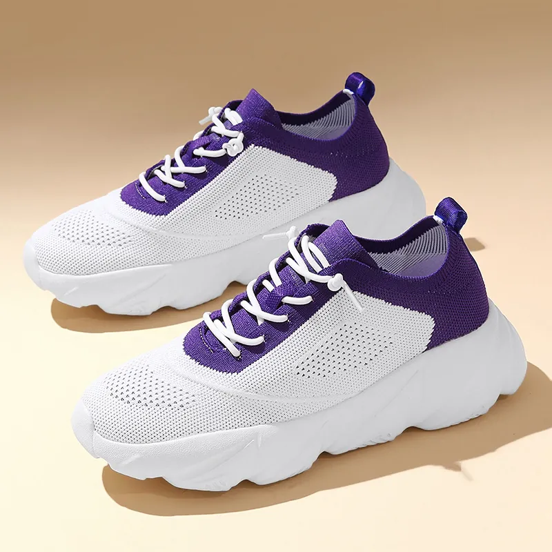 Women Men Casual Fly Weave Sneakers Lightweight Breathable Walking Shoes Slip-on Non-slip Mesh Running Shoes Soft Sole Athletic Footwear