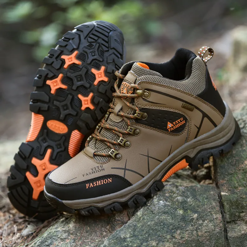 Unisex High-Top Hiking Shoes Waterproof Non-Slip Trekking Boots Durable Synthetic Leather Outdoor Athletic Sneakers Rubber Sole