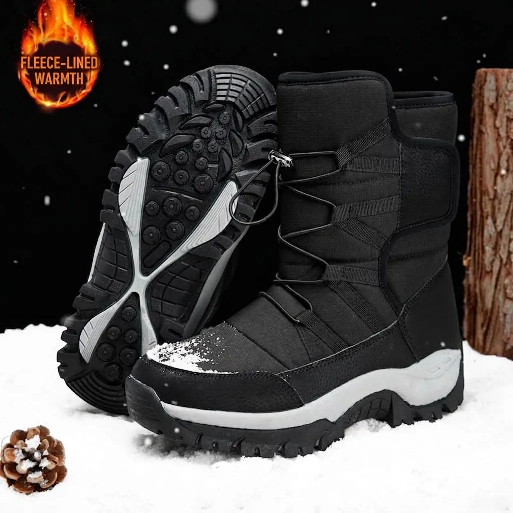 Winter Snow Boots For Women Men Couple Fleece Lined Thick Warm Waterproof Synthetic Leather Outdoor Non-Slip Platform High-Top Cotton Shoes