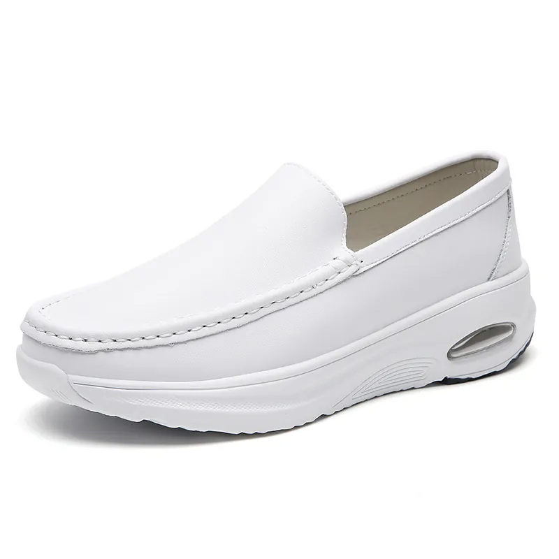Unisex Cowhide Leather Air Cushion Nurse Shoes Breathable Hollow Professional Hospital Doctor Work Shoes Anti-Slip Slip-on Comfort Work Shoes