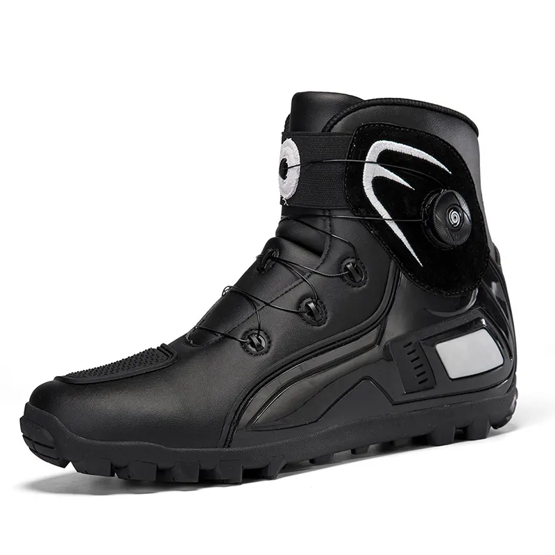 Zapatos Profesionales de Motocicleta para Hombre con Hebilla Giratoria Botas de Carreras Impermeables Antideslizantes Equipo de Protección Cuatro Estaciones