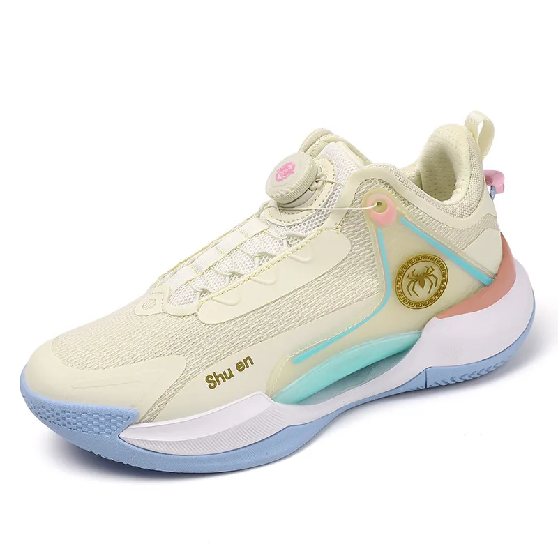 Unisex Basketball Shoes Rotary Buckle Breathable Mesh Low Top Luminous Sports Training Sneakers Wear Resistant Spider Logo