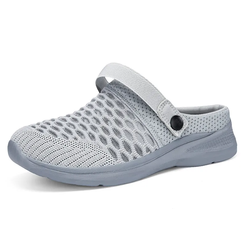 Women's Flyknit Breathable Garden Shoes Hollow Out Mesh Sneakers Casual Two-Way Wear Half Slippers Lightweight Thick Sole EVA Summer Shoes