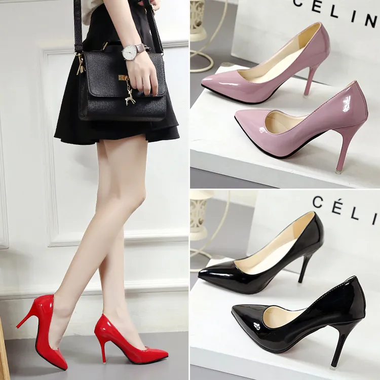Women's Pointed Toe Stiletto High Heels Patent Leather Pumps Elegant Office Wedding Party Dress Shoes