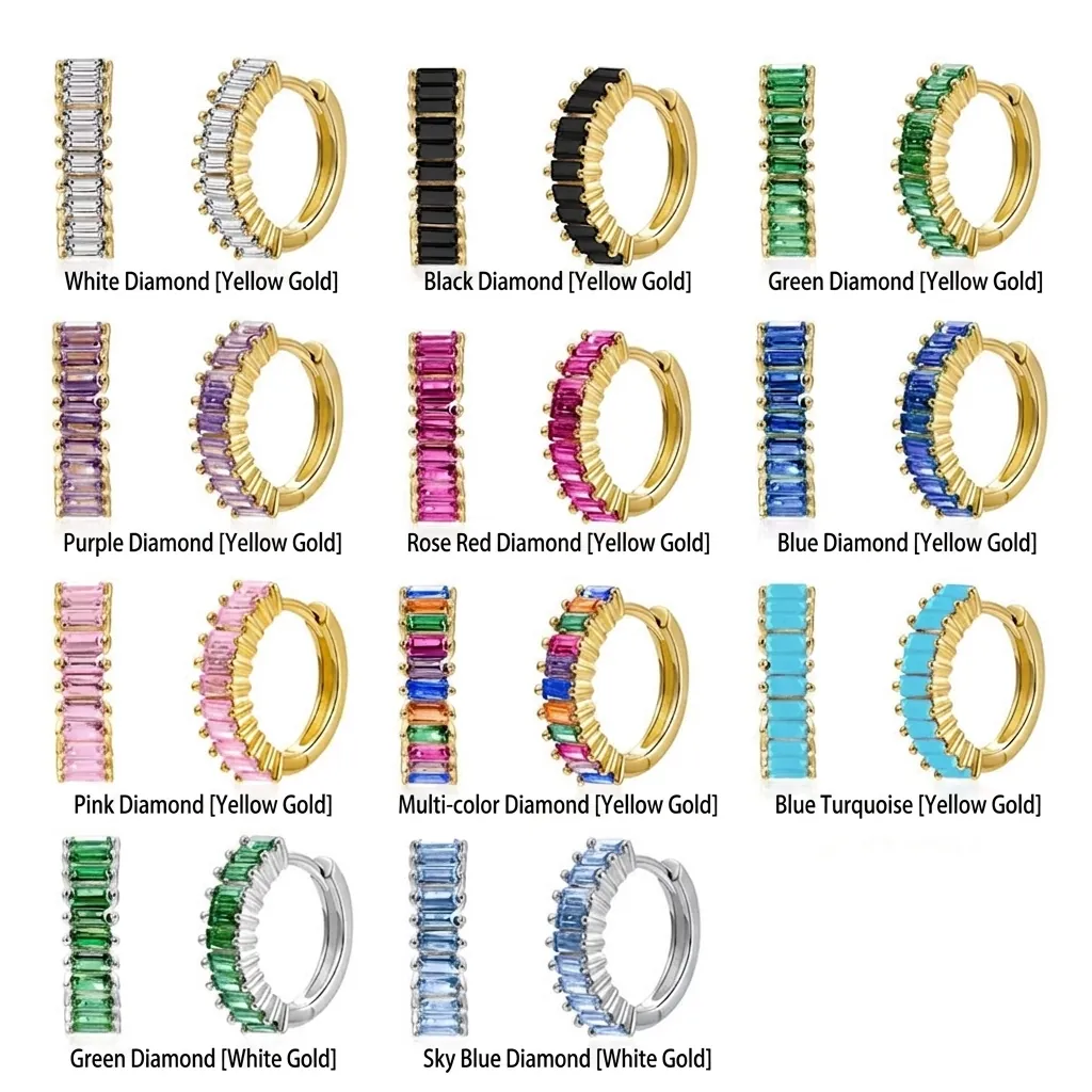 Baguette Rhinestone Hoop Earrings Copper Gold Silver Plated Geometric Huggie Earrings For Women Minimalist Elegant Fashion Jewelry Gift