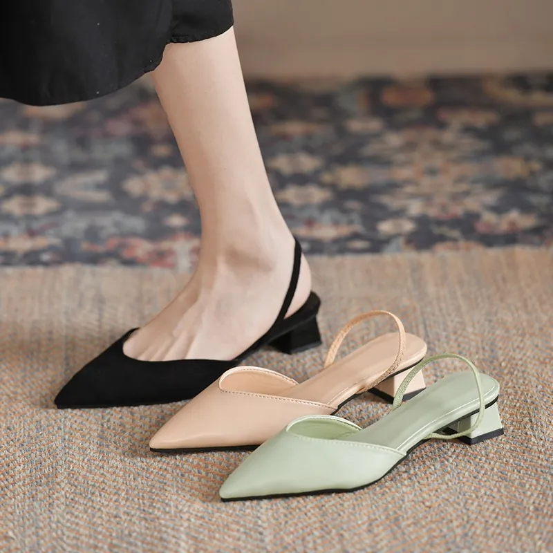 Γυναικεία Slingback Mules με Μυτερή Μύτη Σανδάλια με Χοντρό Τακούνι Ρηχό Κόψιμο Κλειστά Παπούτσια Μεγάλο Μέγεθος PU Δέρμα Αναπνεύσιμο