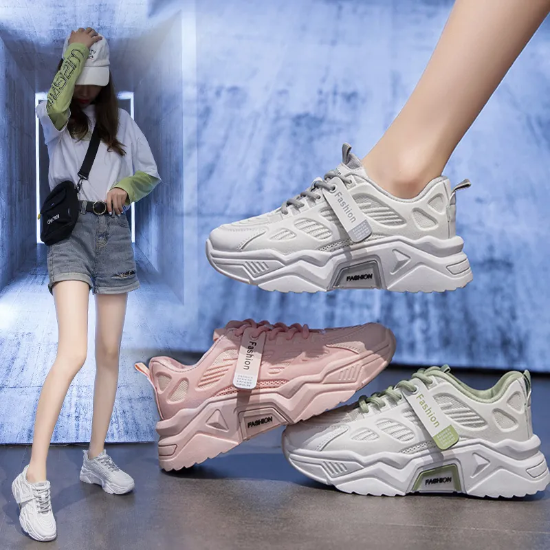 Baskets Chunky pour Femmes Mode Coréenne Maille Respirante Semelle Épaisse Plateforme Chaussures de Sport Décontractées