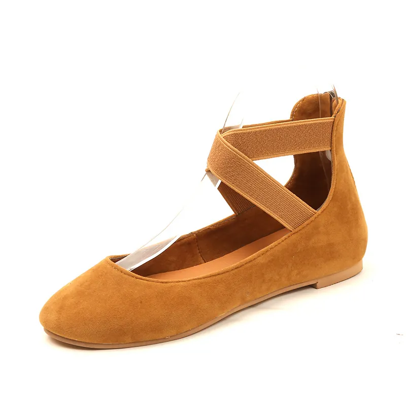 Women's Casual Round Toe Flat Shoes Elastic Cross Straps Suede Ballet Dance Shoes Solid Leopard Pattern Slip On Flats