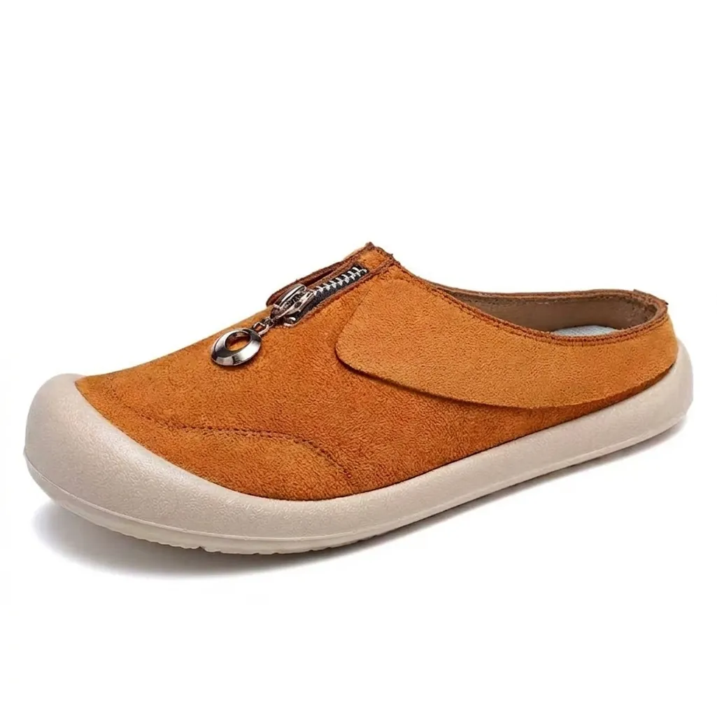 Women's Casual Mules Lightweight Comfortable Slip-on Shoes Thick Sole Fabric Zipper Decor Fashion Sneakers Slides For Daily Wear