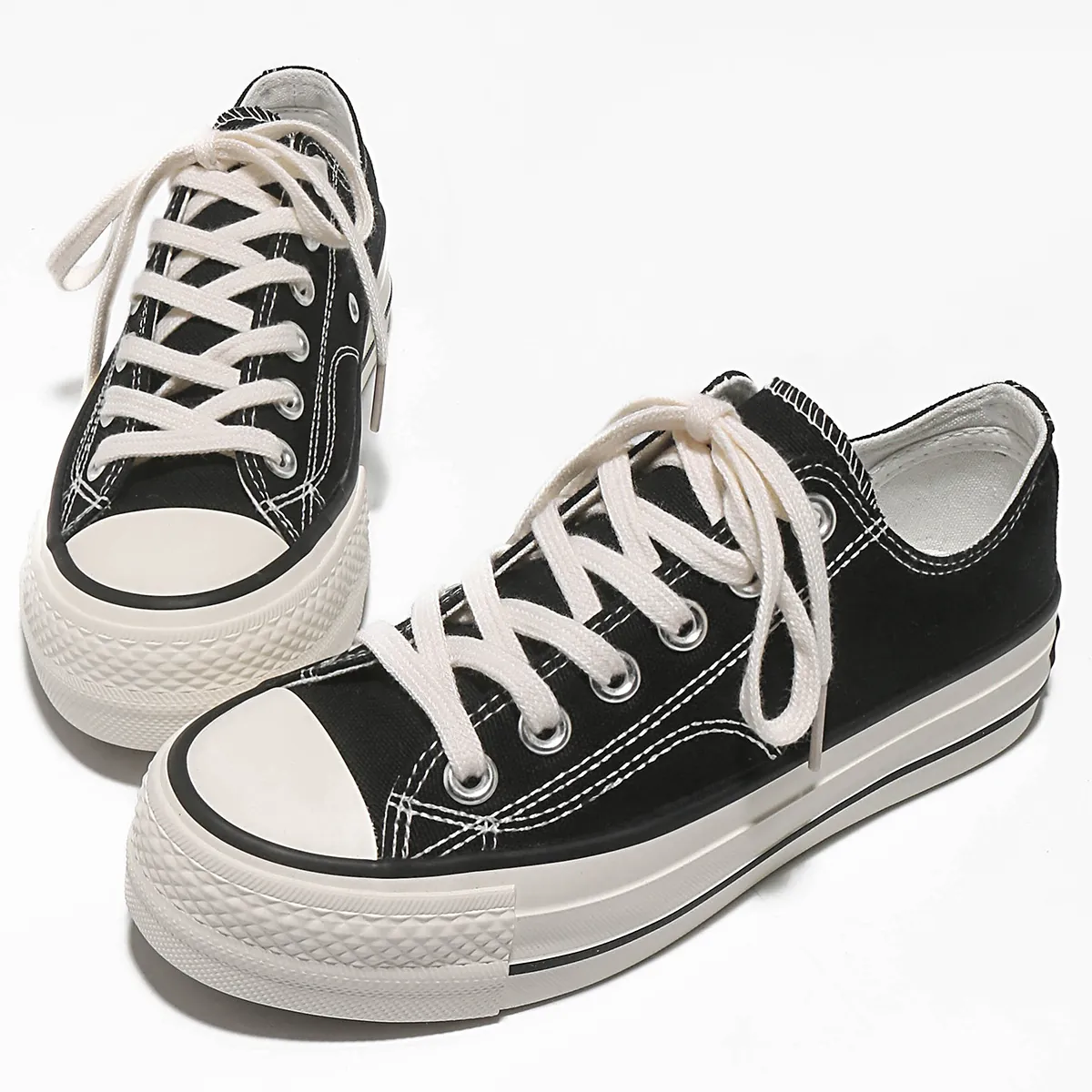 Scarpe Platform in Tela da Donna Moda Low Top Allacciate Tinta Unita Traspiranti Casual Scarpe da Skate Sneakers per Camminata