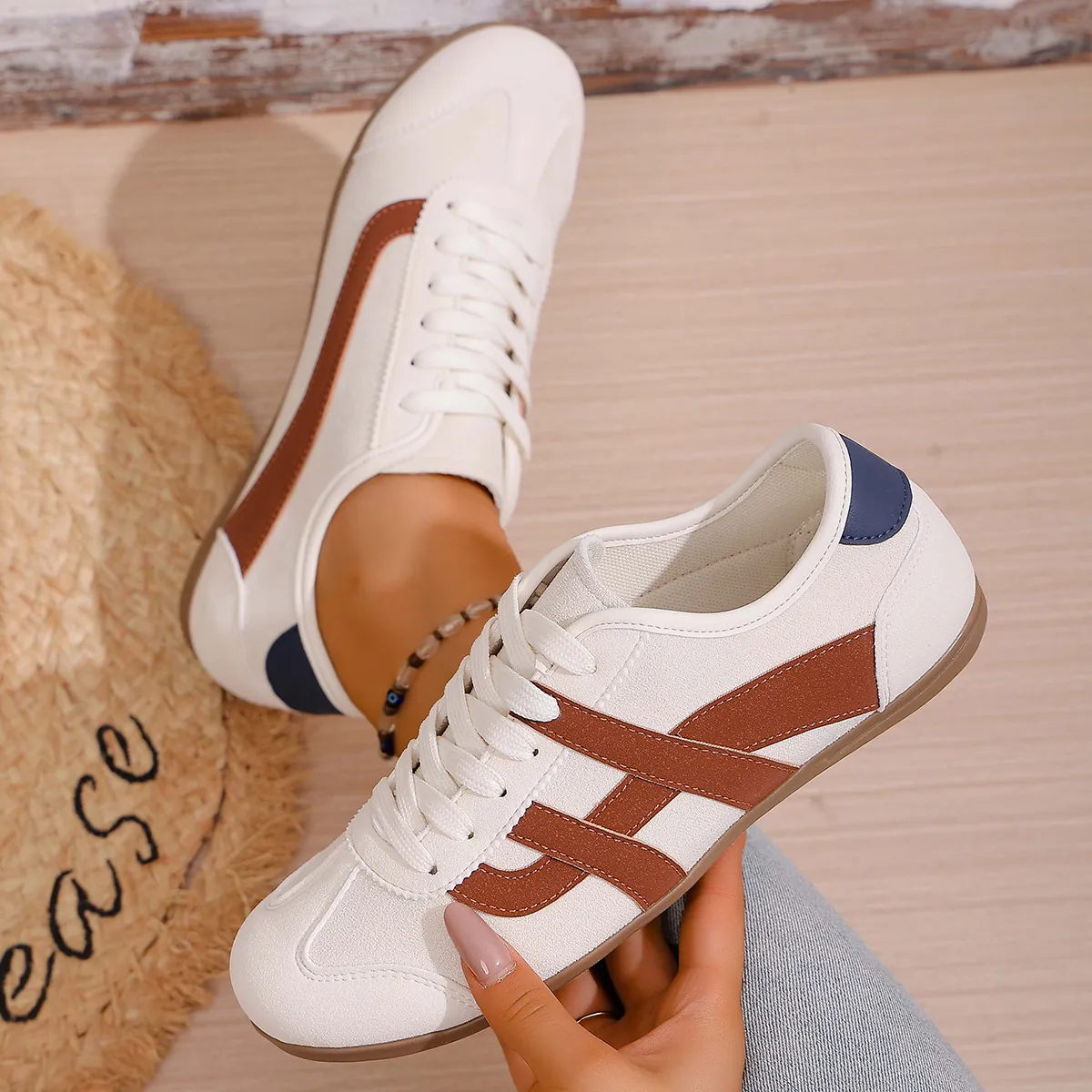 Women Retro GAT Sneakers Classic Casual German Army Trainers PU Leather Contrast Stripe Lightweight Flat Sports Shoes Korean Style